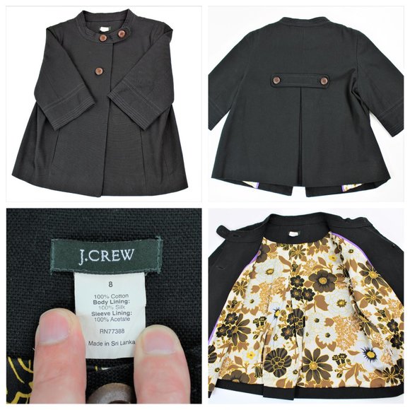 J Crew Black Pea Coat Womens Size 8 w/ Silk Lining